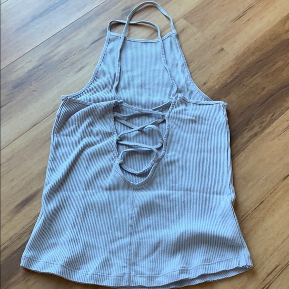 High neck, lace up back tank. Medium - Picture 2 of 4